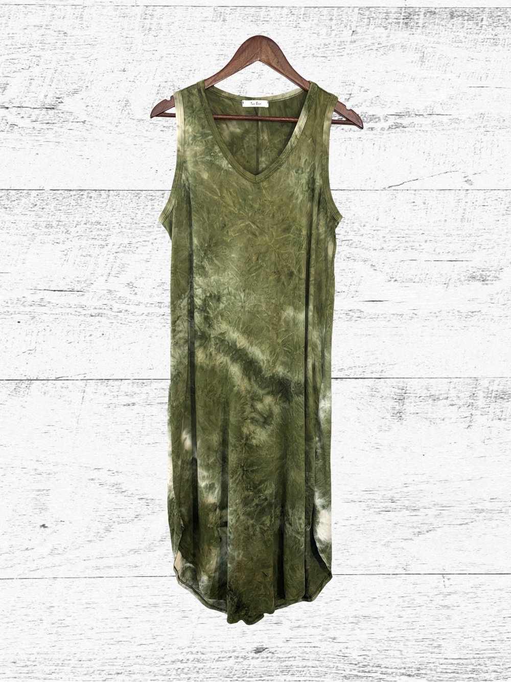 Tres Bien Olive Tie-Dye V-Neck Midi Dress